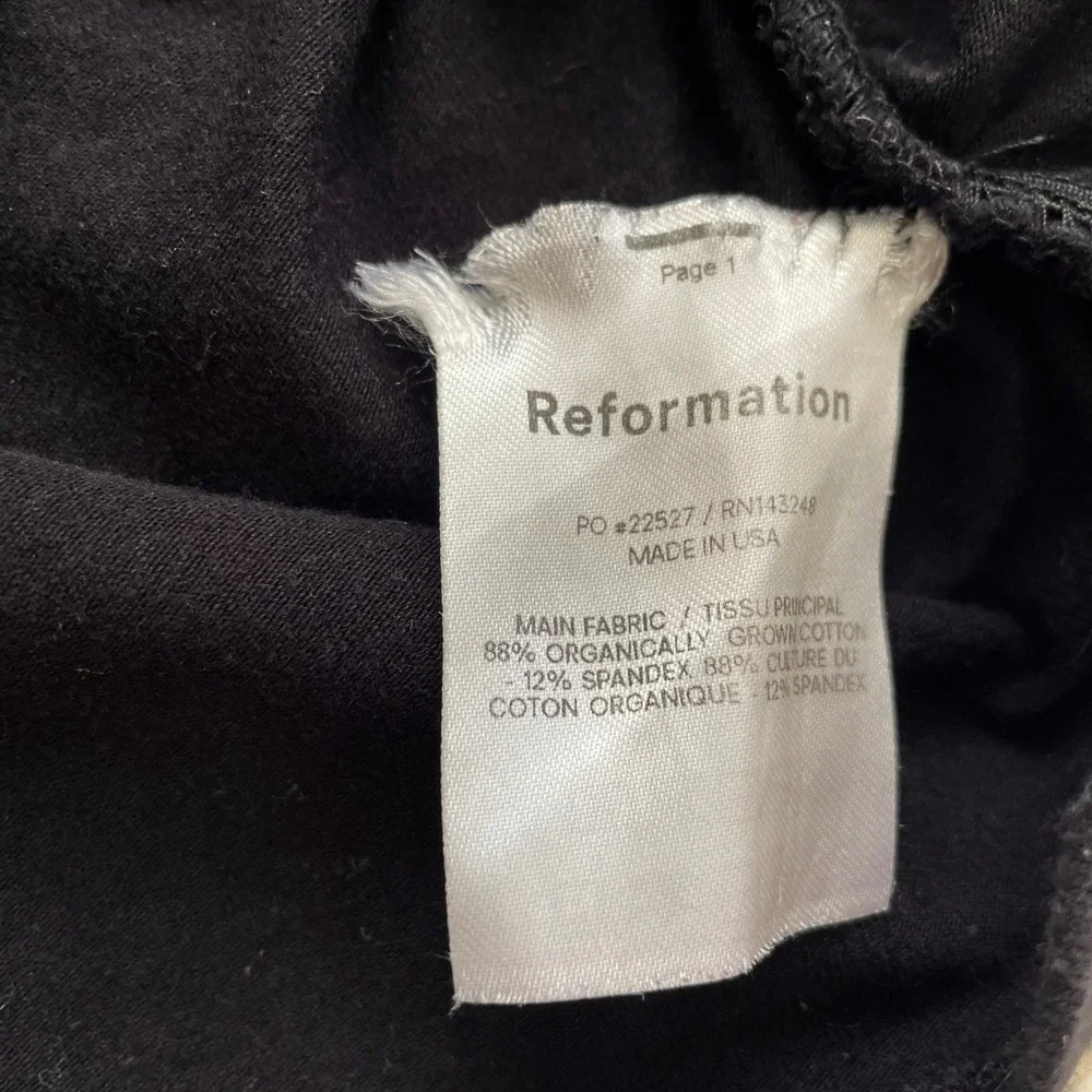 Reformation Jeans Black Ruched Sleeveless Bodycon Mini Dress XS Organic Cotton